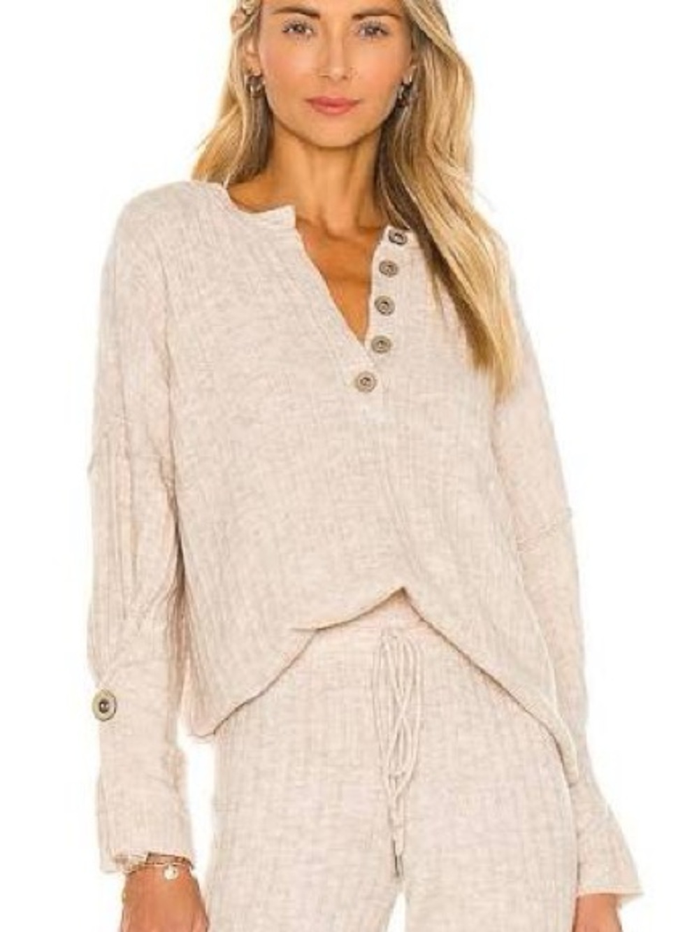 Free People Beige Ribbed Henley Tunic Sweater - Picture 5 of 5